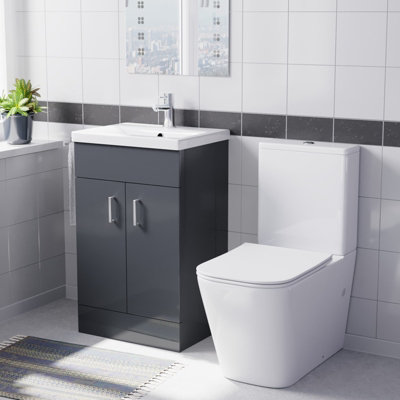B&Q -  500mm Anthracite Basin Vanity & Rimless White Close Coupled Toilet
