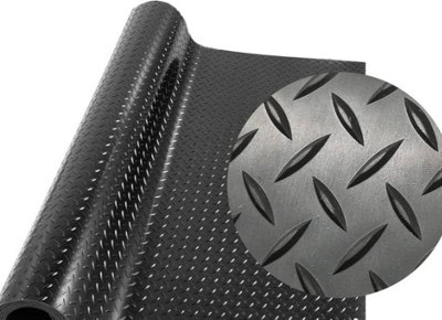 Heavy Duty Rubber Flooring Roll 1.5M Wide X 3M Long X 3mm Black Penny Checker Anti-Slip Garage Gym Floor Mat from B&Q