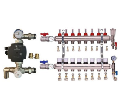 Underfloor Heating 8 Port Psw Manifold With Grundfos Pump And Blending Valve Set from B&Q