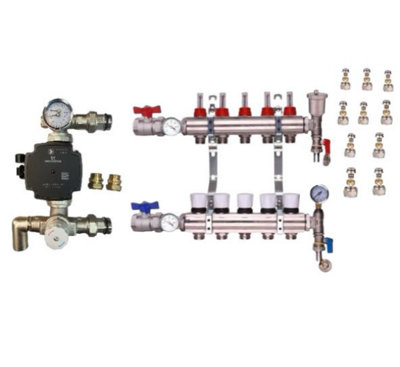 Underfloor Heating 5 Port Psw Manifold With Grundfos Pump And Blending Valve Set from B&Q