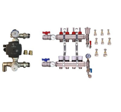 Underfloor Heating 4 Port Psw Manifold With Grundfos Pump And Blending Valve Set from B&Q