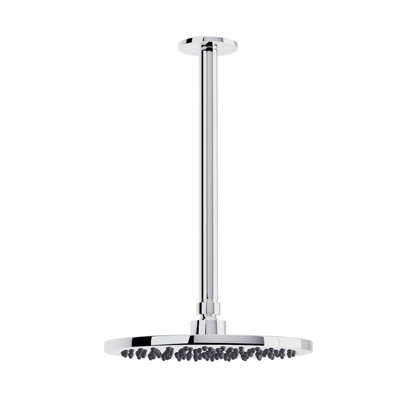 Nes Home Modern Chrome Round 200mm Overhead Swivel Rain Shower Head & Solid Solid Brass 360 mm Ceiling Mounted Arm from B&Q