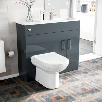 Nes Home Grey 1000mm Freestanding Mdf Slimline Vanity Basin Wc Unit & Btw Toilet from B&Q