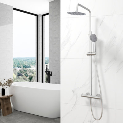 Homefast Bathrooms Exposed Thermostatic Mixer Shower Set With 20Cm Round Rainfall Shower Head from B&Q