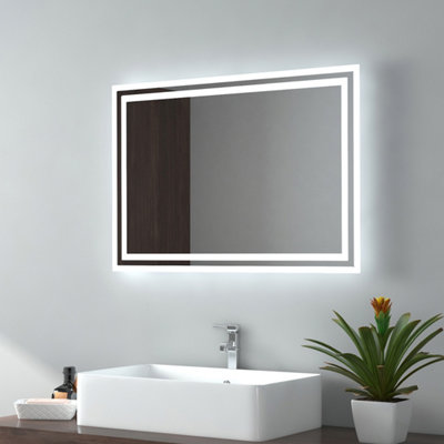 Emke Illuminated Led Bathroom MirrorBathroom Mirror With Button SwitchDemister PadAdjustable Color 500X700mm from B&Q