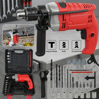Heavy Duty 1200W Corded Hammer Drill Electric Impact Driver With Drill Bit Set