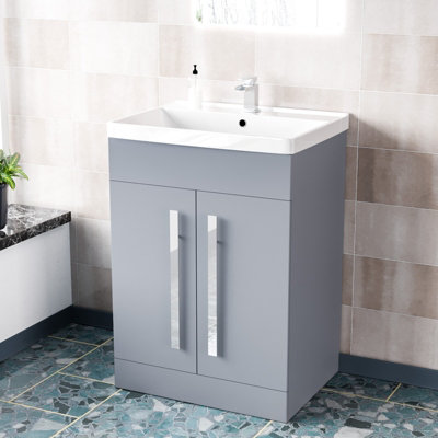 Nes Home Matte Grey 600Mm Bathroom Basin Sink Cabinet & Ceramic Basin - Image 3