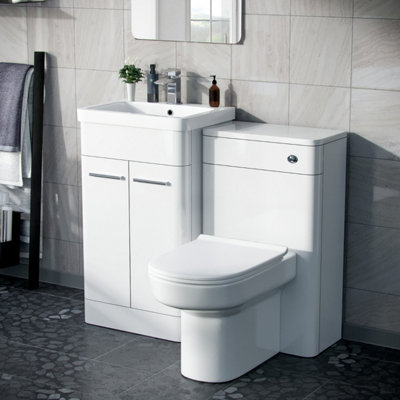Nes Home White 500mm Vanity Basin Unit Wc Unit & Chem Back To Wall Toilet from B&Q