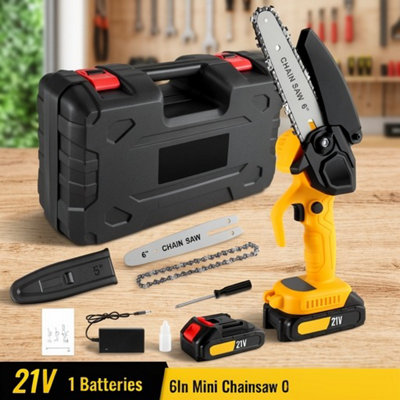 Cordless Mini Chainsaw 21V 6 Inches2.0Ah Battery One Hand Electric Wood Cutter from B&Q