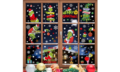 B&Q 154 Pcs Grinch Merry Pvc Christmas Window Stickers