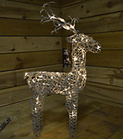 74cm Grey Outdoor Standing Wicker Reindeer Decoration With LED Lights