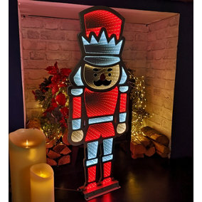 74cm LED Infinity Standing Christmas Nutcracker Decoration with Metal Base in Red & White