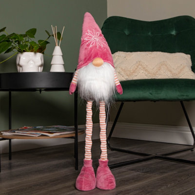74cm Pink Standing Christmas Gonk Decoration with Extendable Legs and Snowflake Hat