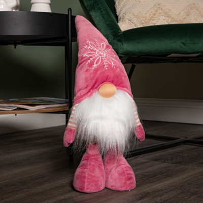 74cm Pink Standing Christmas Gonk Decoration with Extendable Legs and Snowflake Hat