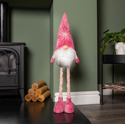 74cm Pink Standing Christmas Gonk Decoration with Extendable Legs and Snowflake Hat - 3