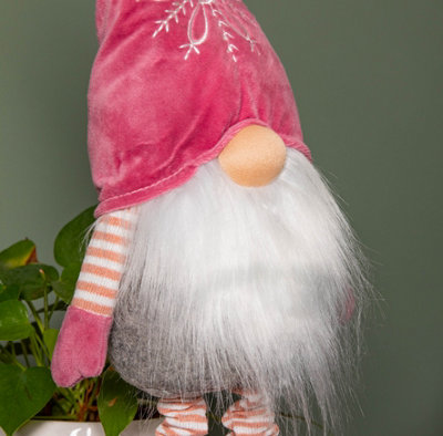 74cm Pink Standing Christmas Gonk Decoration with Extendable Legs and Snowflake Hat - 6