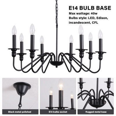74cm Vintage 8-Light Candle Chandelier, Black Metal Pendant Light with 186cm Chain