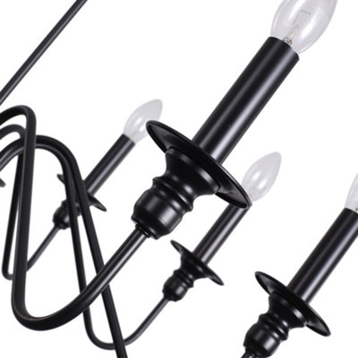 74cm Vintage 8-Light Candle Chandelier, Black Metal Pendant Light with 186cm Chain