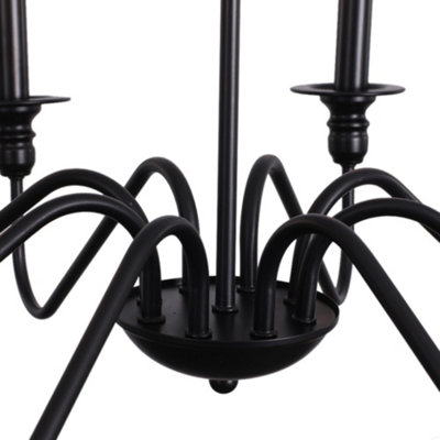 74cm Vintage 8-Light Candle Chandelier, Black Metal Pendant Light with 186cm Chain