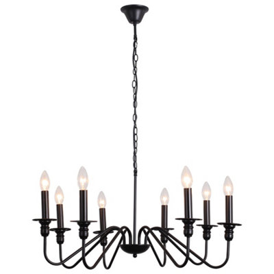 74cm Vintage 8-Light Candle Chandelier, Black Metal Pendant Light with 186cm Chain