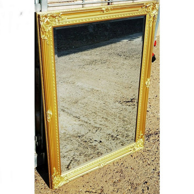 74x104cm Ornate Wall Mirror Rustic Gold Wooden Flowery