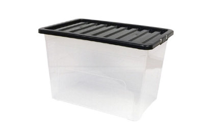 75 Litre Storage Box 75L with Black Lid DIY at B&Q