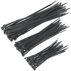 75 Piece Black Cable Tie Assortment - Three Sizes - 25 of Each - Electrical Ties