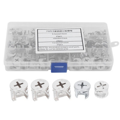75-Piece Cam Nut Set:3-in-1 Eccentric Wheel Fasteners for Furniture Assembly