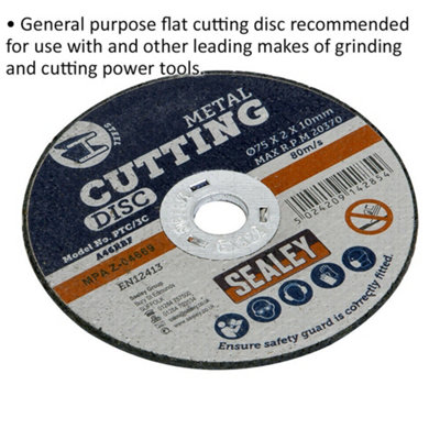 75 x 2mm Flat Metal Cutting Disc - 10mm Bore - Heavy Duty Angle Grinder Disc