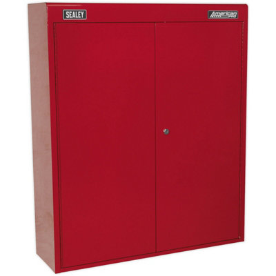 750 x 225 x 890 Wall Mounted 2 Drawer Tool Cabinet - RED - Lockable Storage Unit