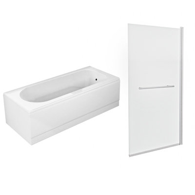 Nes Home 1700mm Round BathSquare 800mm Bath Screen With Towel Bar from B&Q