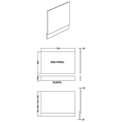 750mm Edge/Power Straight End Bath Panel & Plinth - Textured Matt Metallic Slate