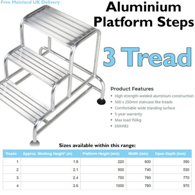 750mm Tall Stable Steps - Durable 3 Tread Aluminium Step Ladder for ...