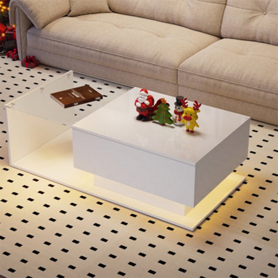 Abrihome Led Coffee TableModern High Gloss Coffee TableCenter Table With GlassModern Coffee Table For Living Room With Drawer (White) from B&Q