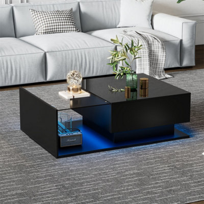 Abrihome Led Coffee TableModern High Gloss Coffee TableCenter Table With GlassModern Coffee Table For Living Room With Drawer (Black) from B&Q