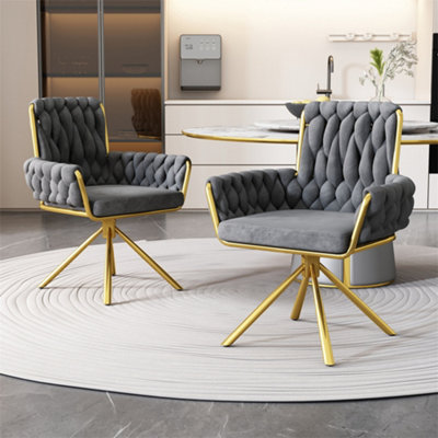 Abrihome Set Of 2Velvet Dining ChairArmchairLeisure Swivel Chair With Four Metal Support LegsGray from B&Q