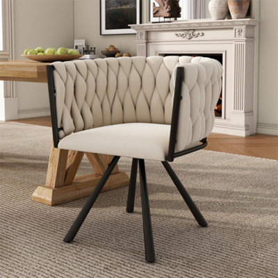 Abrihome Velvet Dining ChairLeisure Swivel Chair With Four Metal Support LegsBeige from B&Q