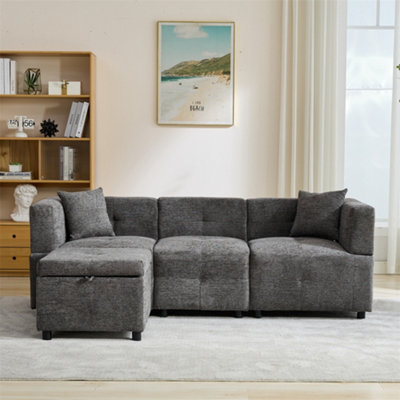 Abrihome 80" Grey L-Shaped Sectional Sofa With Removable Storage Ottoman For Living Room