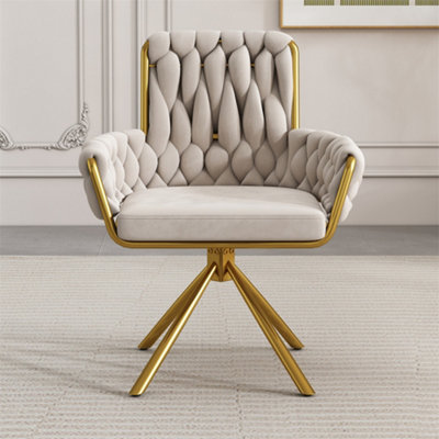 Abrihome Velvet Dining ChairArmchairLeisure Swivel Chair With Four Metal Support LegsBeige from B&Q