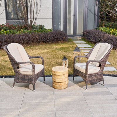 Abrihome 3-Piece Outdoor Garden Bistro SetBrown Rattan Chairs With A Natural Concrete Side Table from B&Q