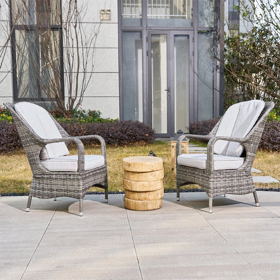 Abrihome 3-Piece Outdoor Garden Bistro SetGrey Rattan Chairs With A Natural Concrete Side Table from B&Q