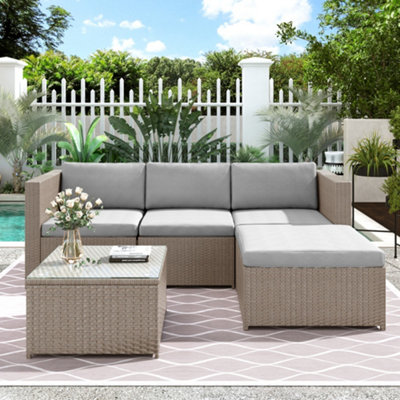 Abrihome Garden Rattan Corner Sofa SetPatio Entertaining Furniture SetOutdoor Lounge SetKhaki from B&Q