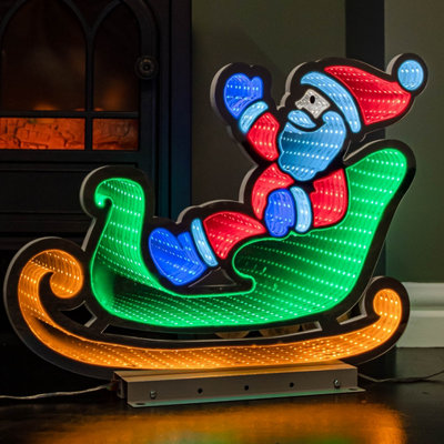 75cm Infinity Santa in Sleigh with Reindeer on Metal Base and Multi ...
