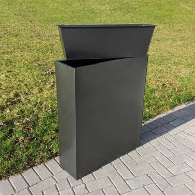 75cm Long Zinc Galvanised Graphite Black Textured 90cm Tall Trough Planter - 3