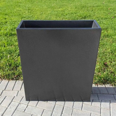 75cm Long Zinc Galvanised Graphite Black Textured 90cm Tall Trough Planter - 4