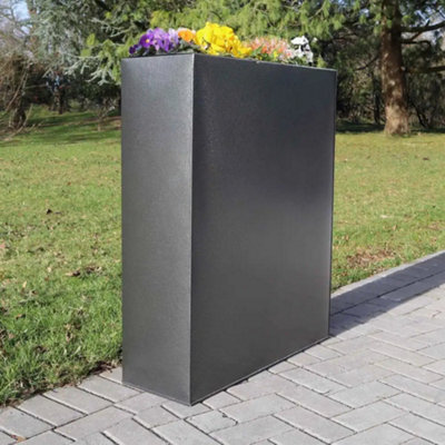 75cm Long Zinc Galvanised Graphite Black Textured 90cm Tall Trough Planter - 6