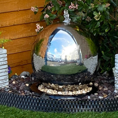 75cm Stainless Steel Sphere Modern Metal Mains Plugin Powered Water Feature