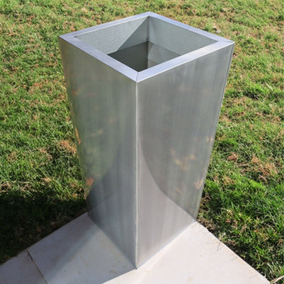 75cm Zinc Galvanised Brushed Silver Tall Square Planter