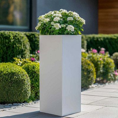 75cm Zinc Galvanised Matte White Tall Square