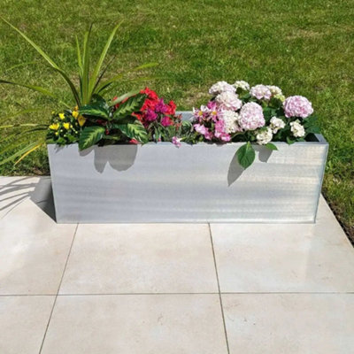 75cm Zinc Galvanised Silver Trough Planter - 5